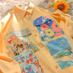 Milk-yellow Oil Painting Cute And Chic Floral Blouse