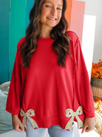 Women's Fashionable, Designer-Style Patchwork Hoodie With Bow-Knot And Crew Neck