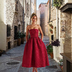 Womens Solid-Color Jacquard Satin Tube Dress