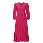 V-neck Long Sleeve Pleated A- Line Mid-length Dress