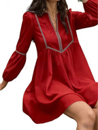 Women's Intellectual Casual Long-Sleeve V-Neck Dress