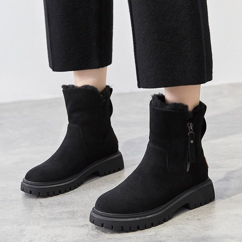 Middle Tube Plush Warm Cotton Shoes Leather And Fur Integrated Winter Women's Boots