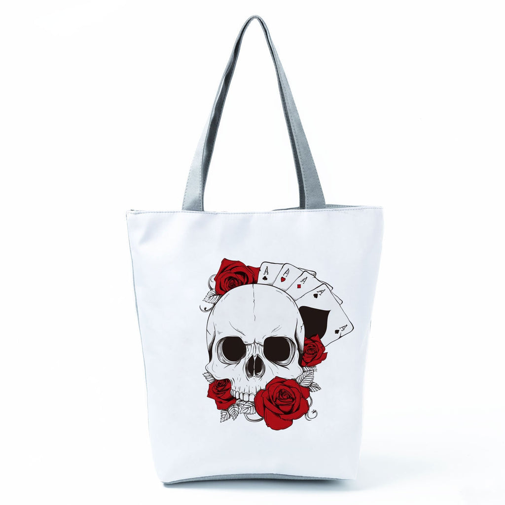 Portable Large Capacity Skull Printed Handbag