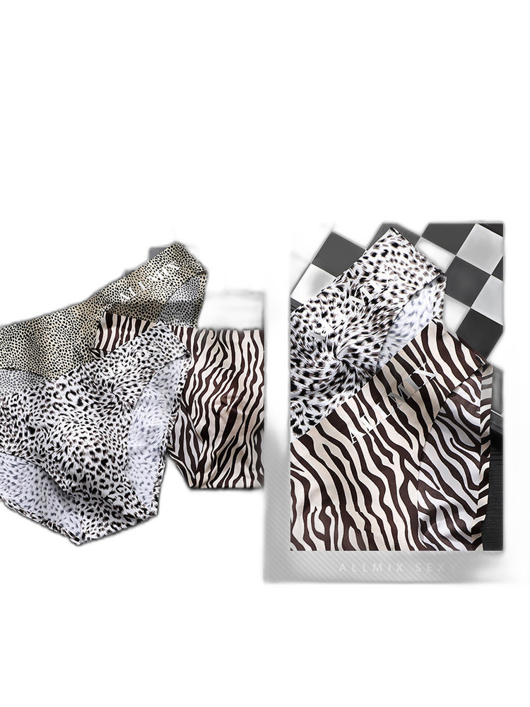 3 Pack ALLMIX Men's 3D Pouch Sexy Leopard Print Ice Silk Briefs