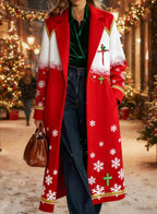 Printed Casual Lapel Long-sleeved Long Coat