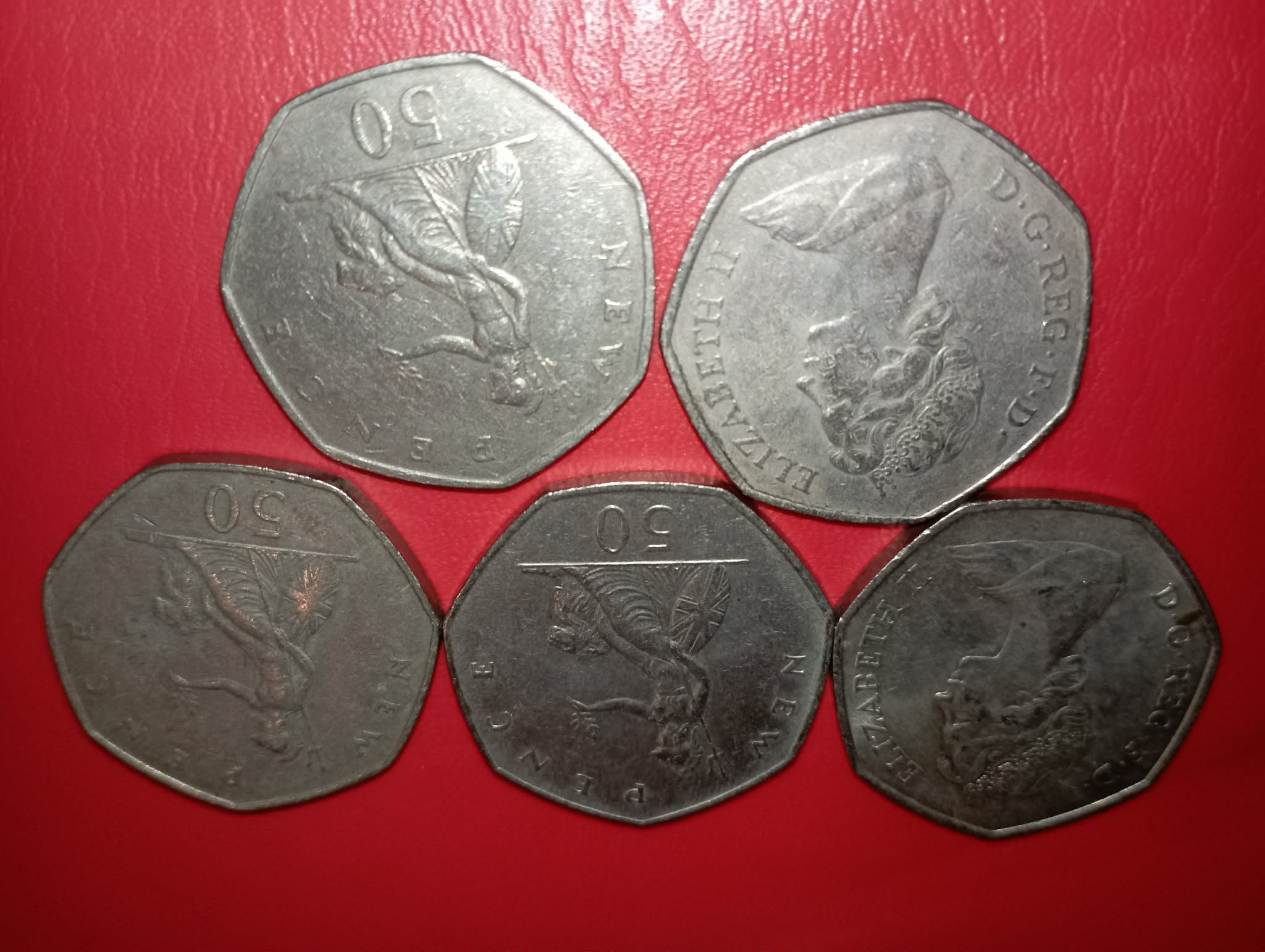 COIN : 5 OLD STYLE BRITISH 50P'S