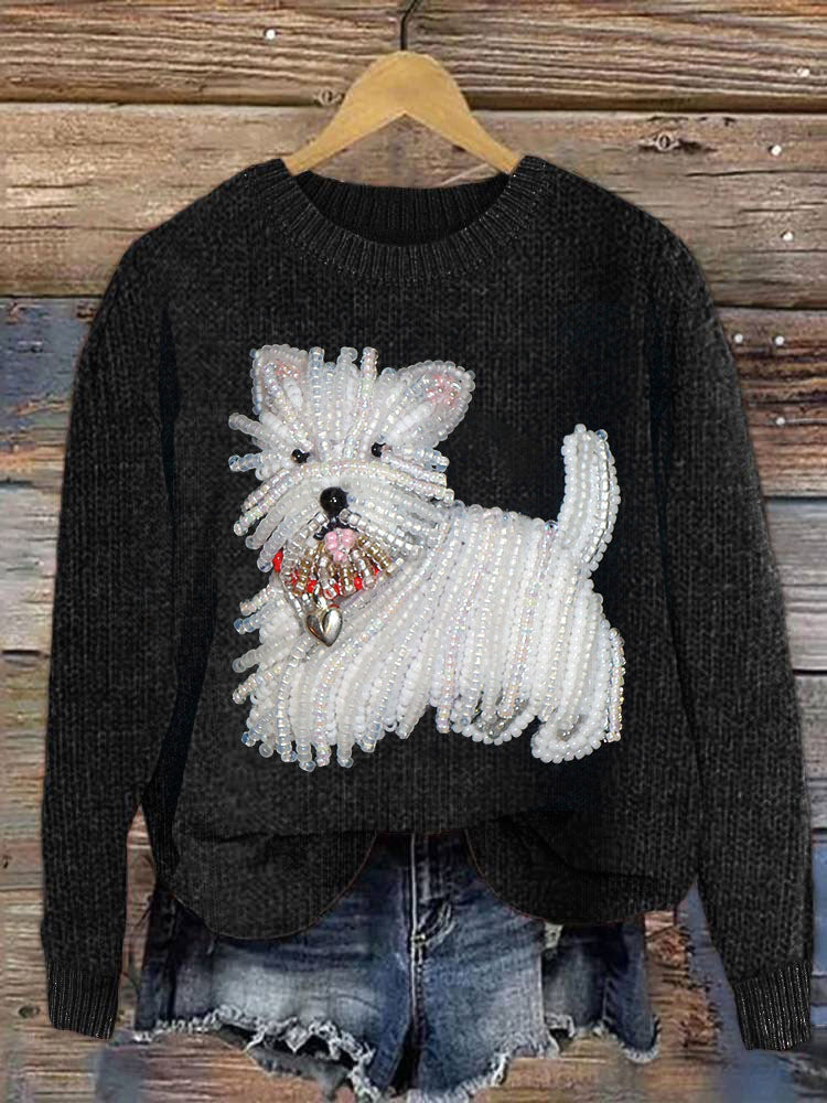 Digital-print Rabbit Amidst A Floral Meadowartistic Outfit Warm Chunky-knit Crewneck Hoodie