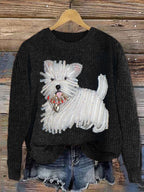 Digital-print Rabbit Amidst A Floral Meadowartistic Outfit Warm Chunky-knit Crewneck Hoodie