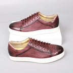 Lace-up Embossed Flat Casual Leather Shoes For Men