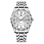 Men's Diamond Shell Calendar Watch - Stainless Steel Luxury Timepiece