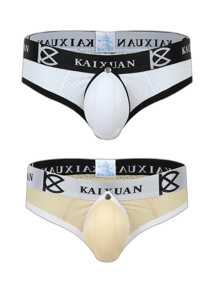 2 Pack Men's Breathable Mesh Removable U-Shaped Pocket Thongs
