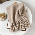 Mellard Merino Wool Korean-Style Relaxed-Feel Solid-Color Brushed Warm Scarf For Women