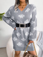 Women's Color-Blocked Cloud Lantern Sleeve Knitted Slip Dress