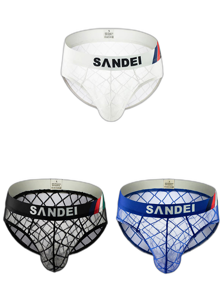3 Pack Men's Low-Rise Lace Sexy Mesh Briefs And Thongs