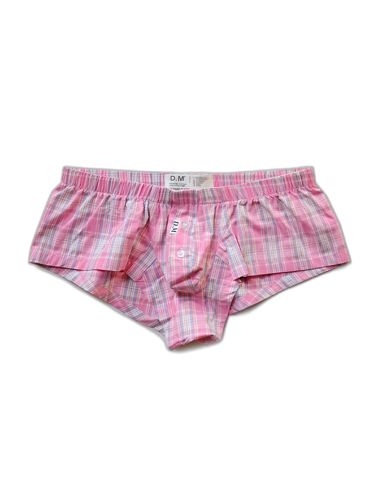Mens Plaid Front Pouch Boxer Shorts
