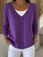 Women's Clothes Solid Color Knitted Button Cardigan Sweater