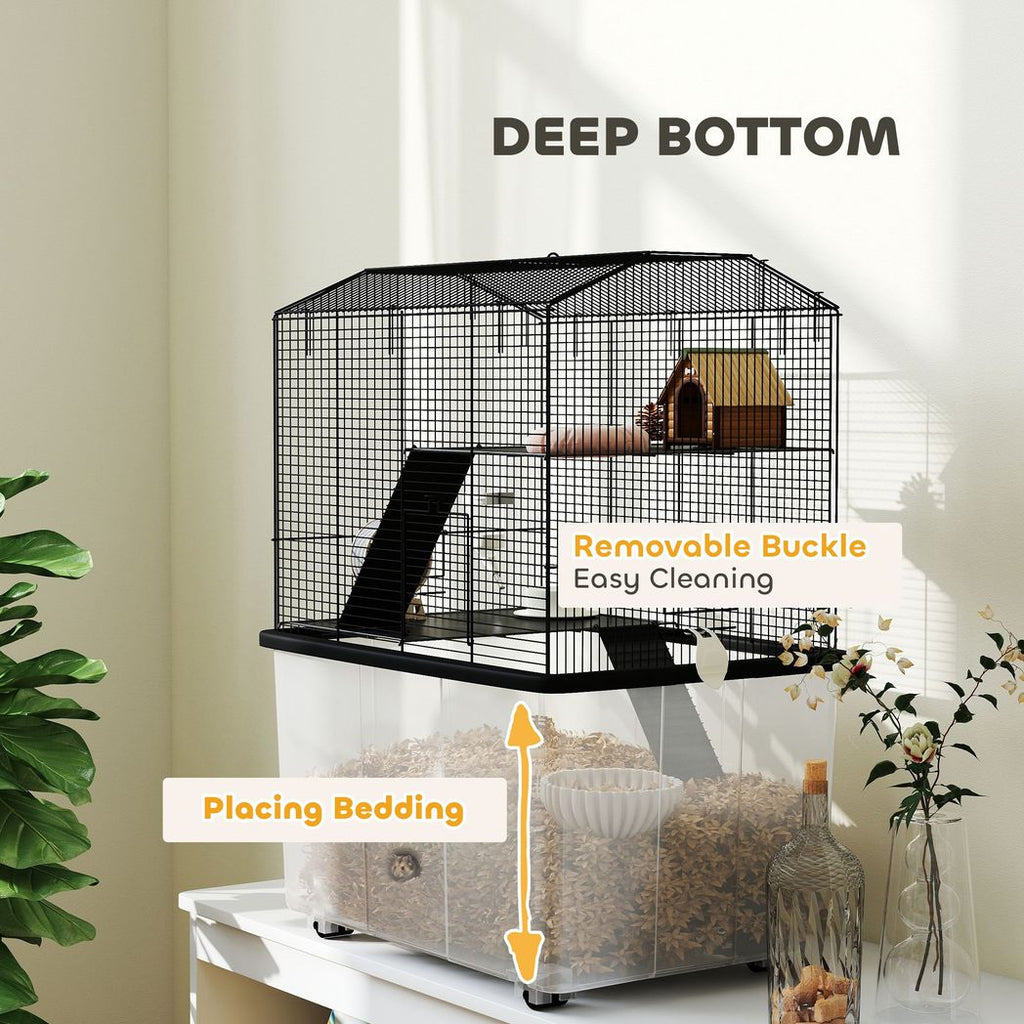 PawHut Hamster Cage, Three-Tier Gerbil Cage w/ Deep Bottom, Ramp, Food Dish