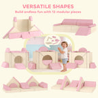 AIYAPLAY Kids Play Sofa, 12 Pieces Foam Modular Soft Play Set for Playroom, Children Convertible Sofa for Boys and Girls, Pink