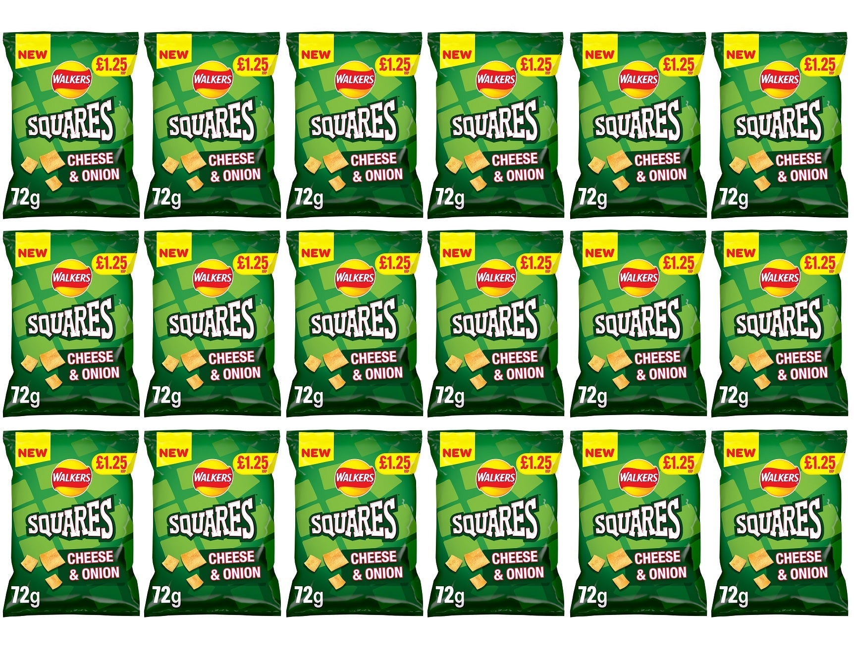 18 x Walkers Squares Cheese & Onion - 72GM
