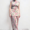 Long Sleeve Printed Chiffon Dress High Waist