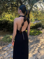 Black Open Back Slit Dress