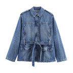Long Denim Jacket Coat Loose High Waist Curl Jeans