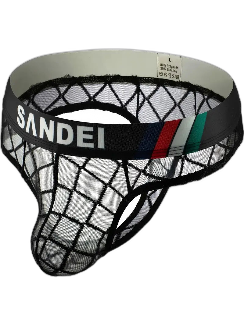 3 Pack Men's Low-Rise Lace Sexy Mesh Briefs And Thongs