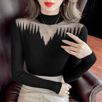 MeshPanel HalfHigh Neck Knitted Base Sweater For Women SlimFit Innerwear Stylish Top