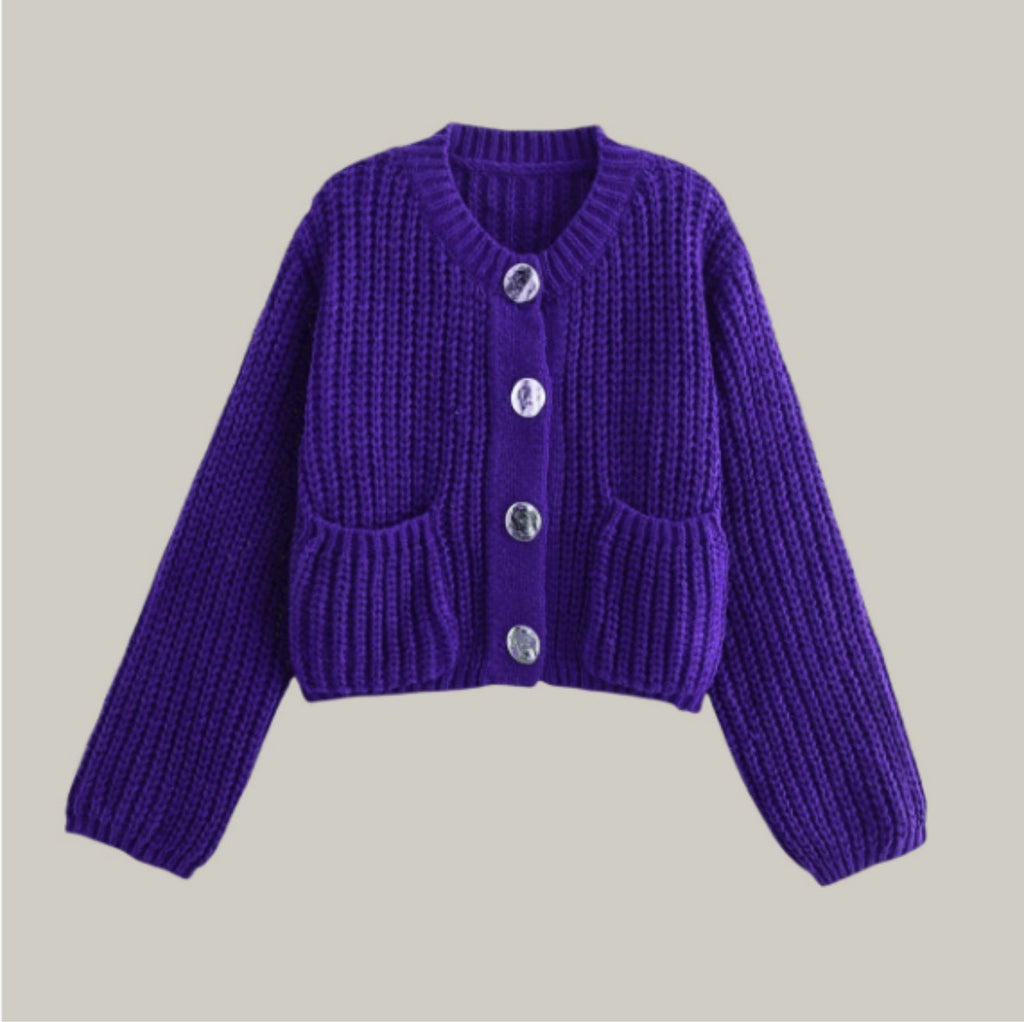 Pocket-button Knitted Women's Round-neck Ingot Sweater Coat