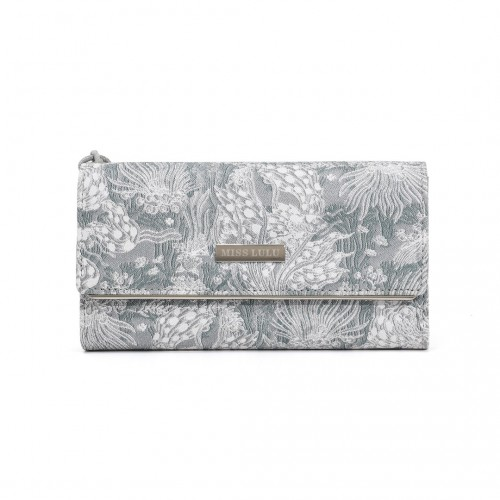 WTM2448 - Miss Lulu Elegant Women's Long Purse with Detachable Wrist Strap And Multi-Card Organizer - Grey