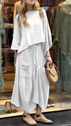 Casual Solid Color Loose Dress Two-piece Suit