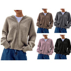 Loose Fitting Casual Cardigan Sweater With A Chunky Knit And Zipper