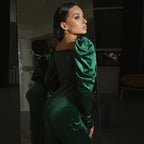 Women's Pleated Slim Fit Slit Long-sleeved Dress
