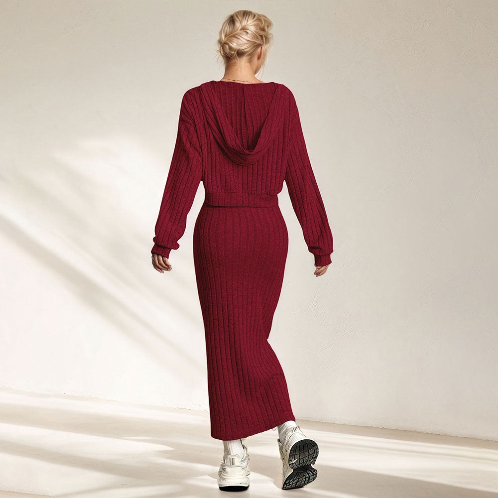 Elegant Commuter-style Light Mature Knitted Slip Dress Two-piece Set