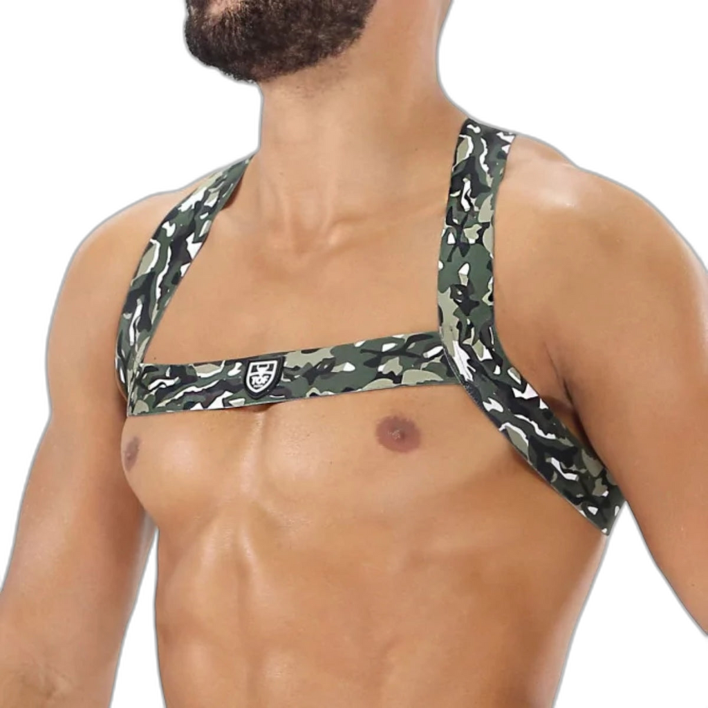 TOF Paris Fetish Elastic Chest Harness Khaki Camouflage