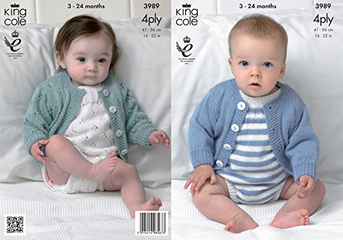 King Cole 3989 Knitting Pattern Baby Cardigans and Romper Suits to knit in King Cole Bamboo Cotton 4 Ply