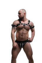 ruff GEAR Double Tone Leather Bulldog Harness White Black