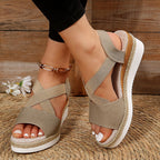 Women's Cross-Strap Platform Wedge Sandals | Summer Hemp Heel Gladiator Shoes