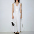 Women's Stylish & Elegant Solid-Color V-Neck Button-Up Dress