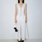 Women's Stylish & Elegant Solid-Color V-Neck Button-Up Dress