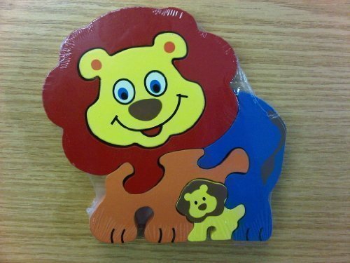 Childrens Kids Wooden Zoo Shape Puzzle Jigsaw Lion & Baby