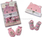 Very Cute Set for Baby - 0 to 6 months Hat, Mittens and Booties Blue Or Pink