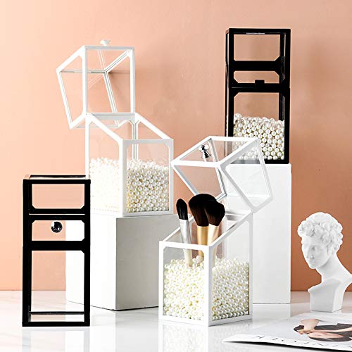 London Boutique Large Makeup Organiser Cosmetic Storage Makeup Brush Holder with Lid Dustproof Pearls (White)