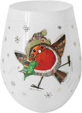 Lesser & Pavey Christmas Stemless Wine Glasses | Stemless Wine Glass for Both Red & White Wine | No Stem Robin Holly Wine Glasses Perfect for Xmas - Bug Art