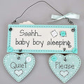 Ssshh.. Baby Boy Sleeping Keepsake Wooden Message Door Hanging Plaque