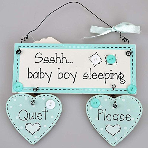 Ssshh.. Baby Boy Sleeping Keepsake Wooden Message Door Hanging Plaque
