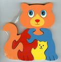 Traditional Wood'n'Fun: Baby/Toodler Wooden Colourful Cat & Kitten Jigsaw/Puzzle.
