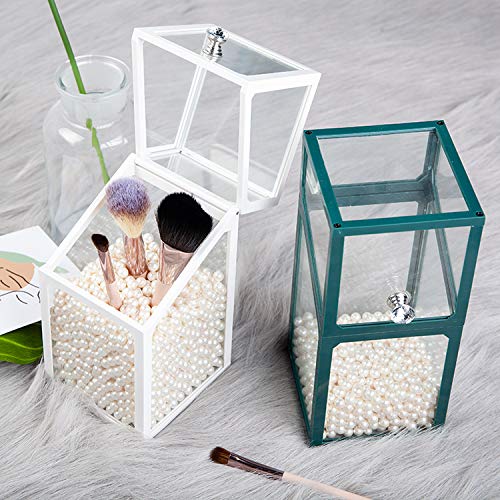 London Boutique Large Makeup Organiser Cosmetic Storage Makeup Brush Holder with Lid Dustproof Pearls (White)