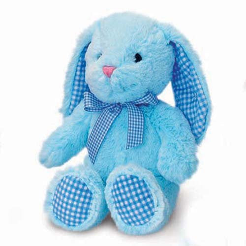 Baby Blue Gorgeous All Blue Bunny Rabbit With Gingham Detailing - Size 25cm