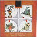 Bug Art Kooks Ceramic Xmas Christmas Tree Decorations Set of 4 Cat Owl Reindeer Robin